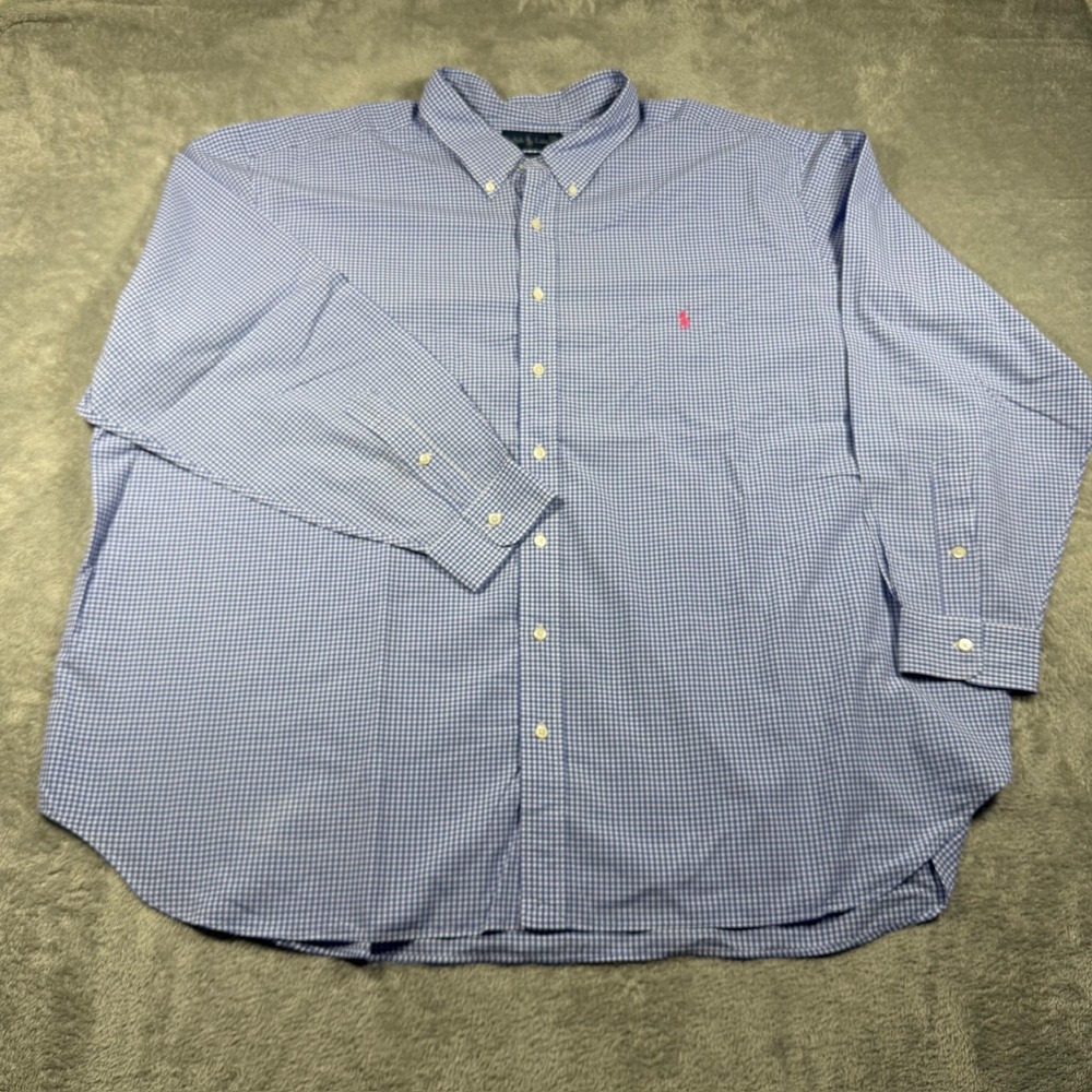 Ralph Lauren Shirt Mens 4XB Blue Check Classic Fit Button Down Career Dress Pony